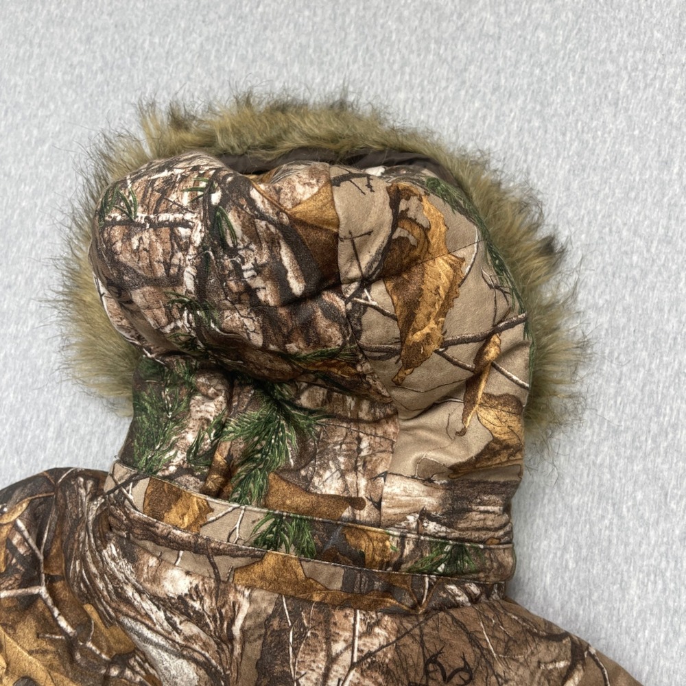 Realtree Xtra Camo Puffer Jacket Womens L Brown Pink Faux Fur Hood EUC - Picture 9 of 13